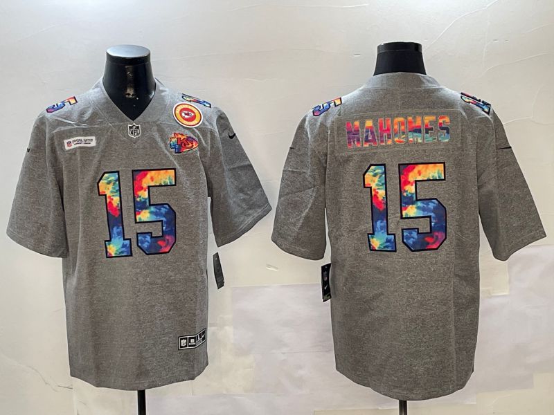 Men Kansas City Chiefs 15 Mahomes Grey Rainbow 2024 Nike Limited NFL Jersey style 2